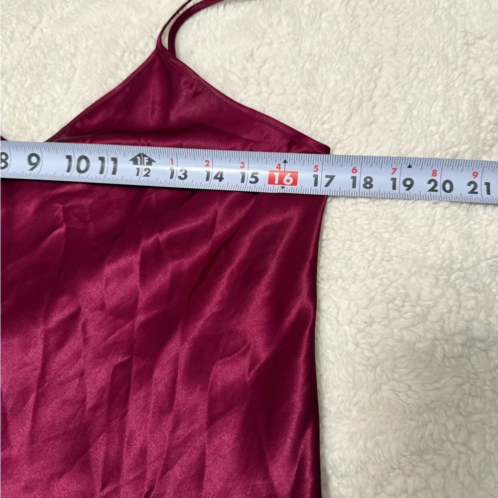 Vtg Wine Burgundy Satin Slip Dress 90s Minimalist Bias Cut Date Night Small Sexy